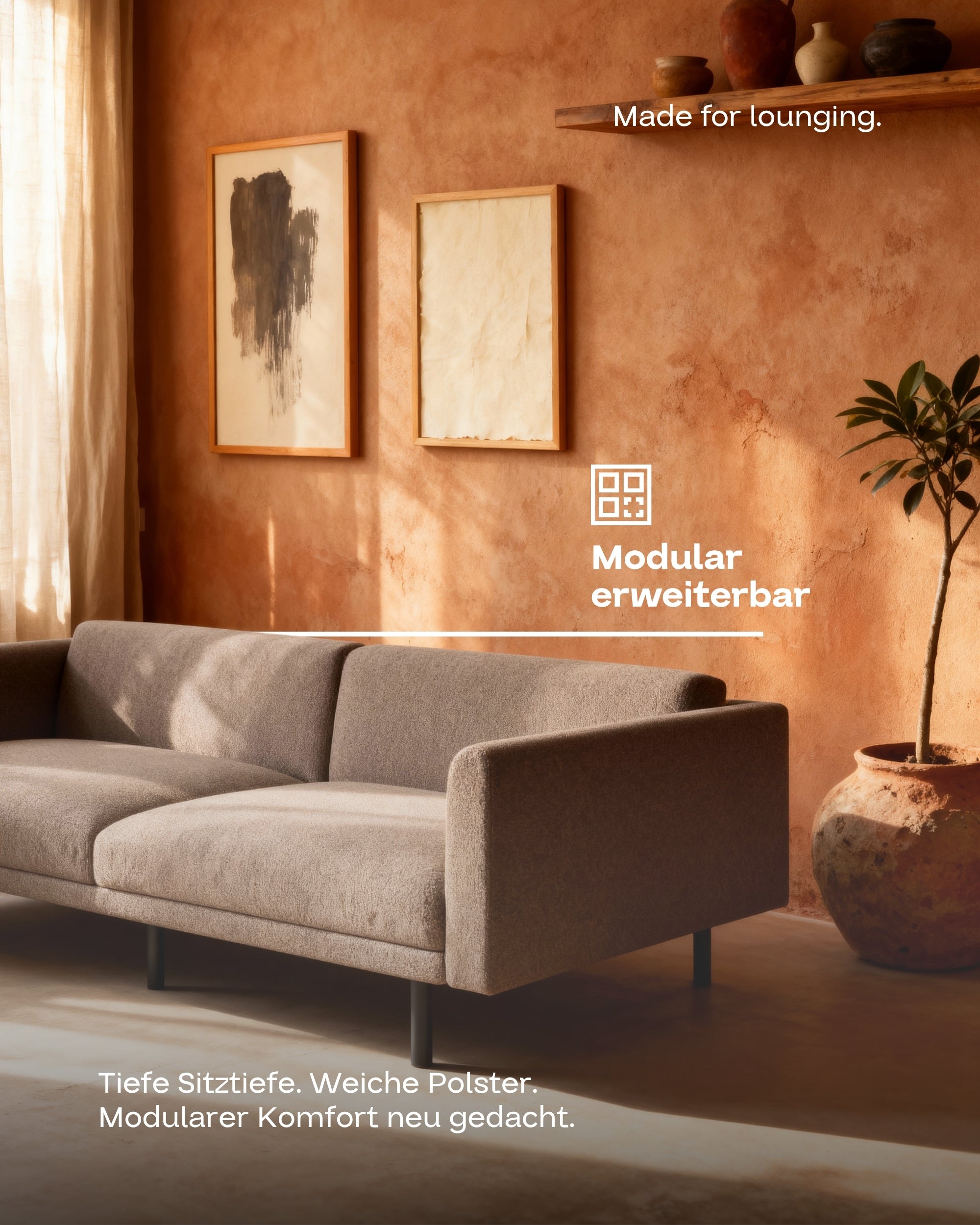 Stoffbezug - Modulares Sofa Aera 2.5-Sitzer mit Hocker und mit Schlaffunktion