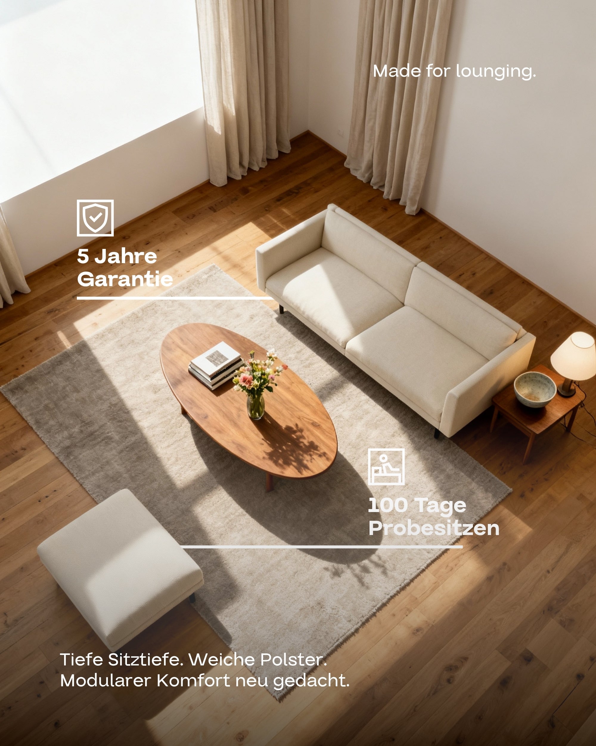 Stoffbezug - Modulares Sofa Aera 2.5-Sitzer mit Hocker und mit Schlaffunktion