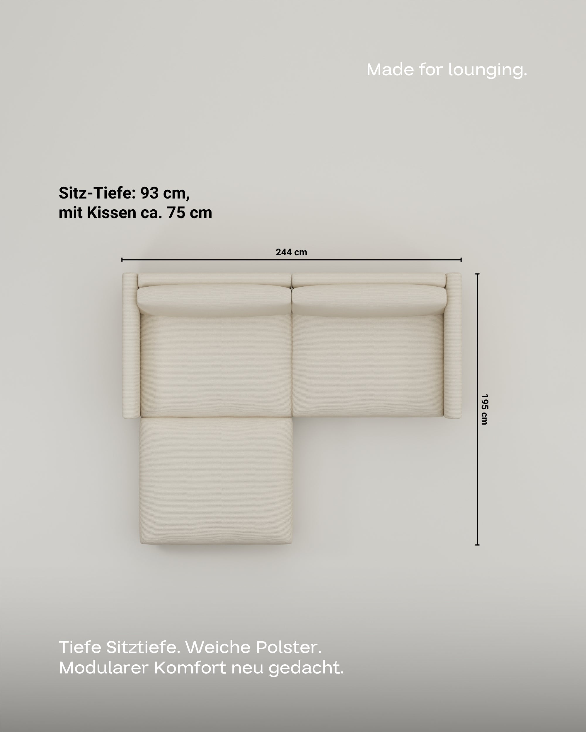 Stoffbezug - Modulares Sofa Aera 2.5-Sitzer mit Hocker und mit Schlaffunktion