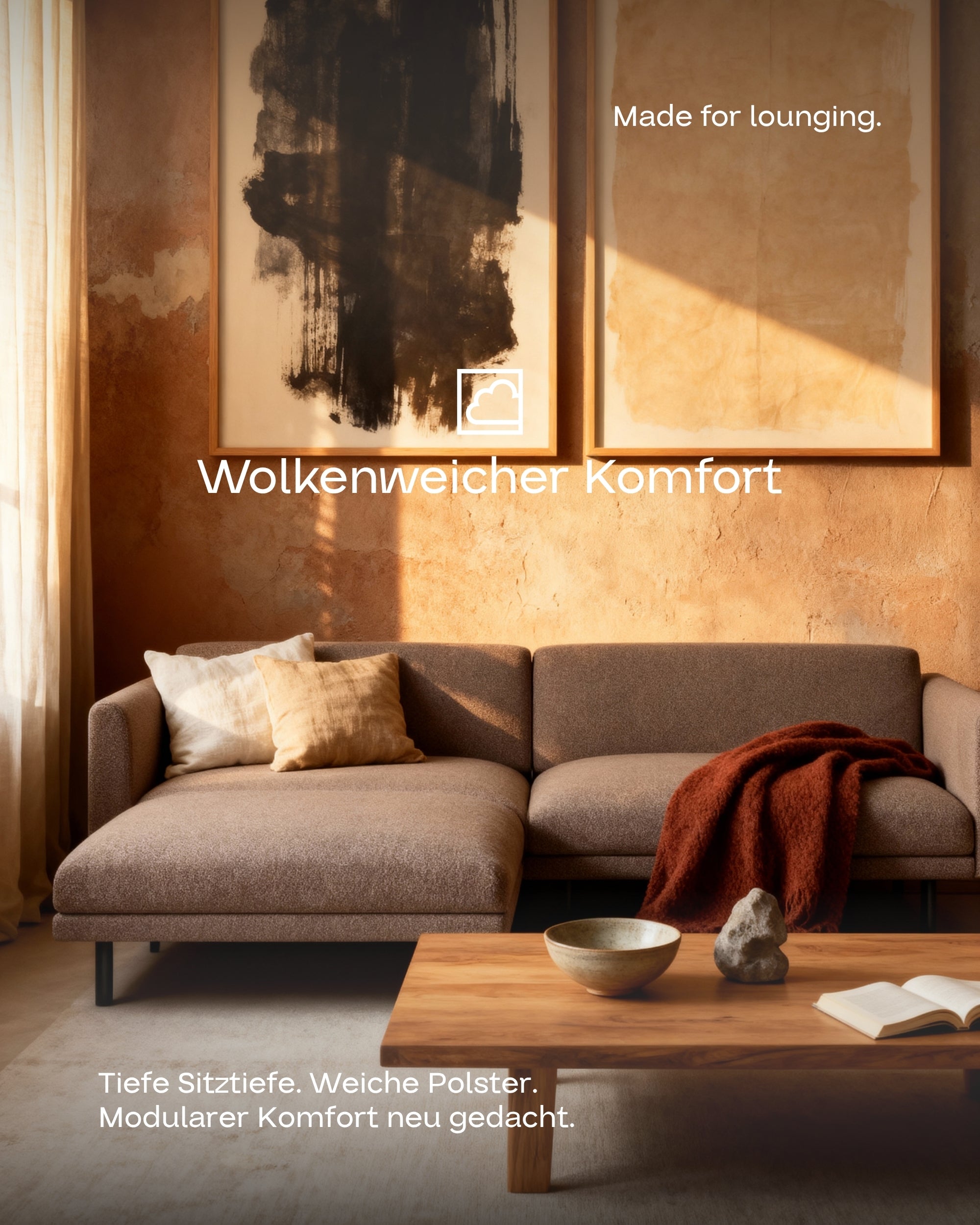 Stoffbezug - Modulares Sofa Aera 2.5-Sitzer mit Hocker und mit Schlaffunktion