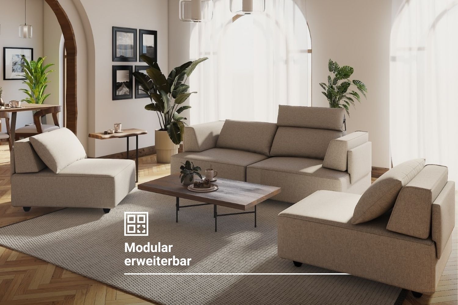 Modulares Sofa Louis 4-Sitzer mit Schlaffunktion