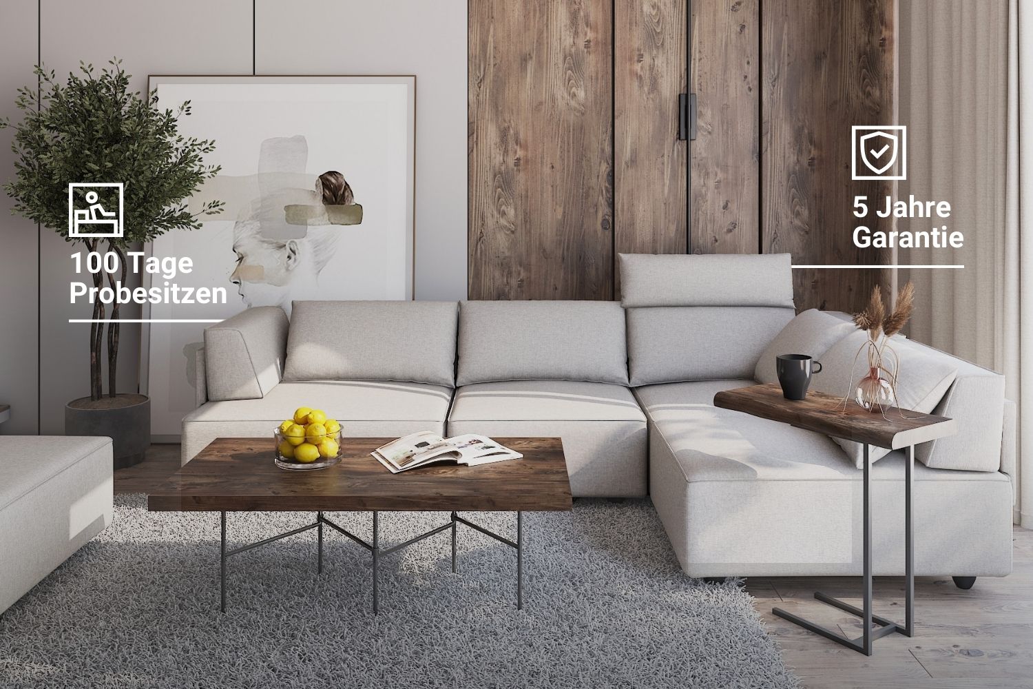 Modulares Sofa Louis 4-Sitzer mit Schlaffunktion