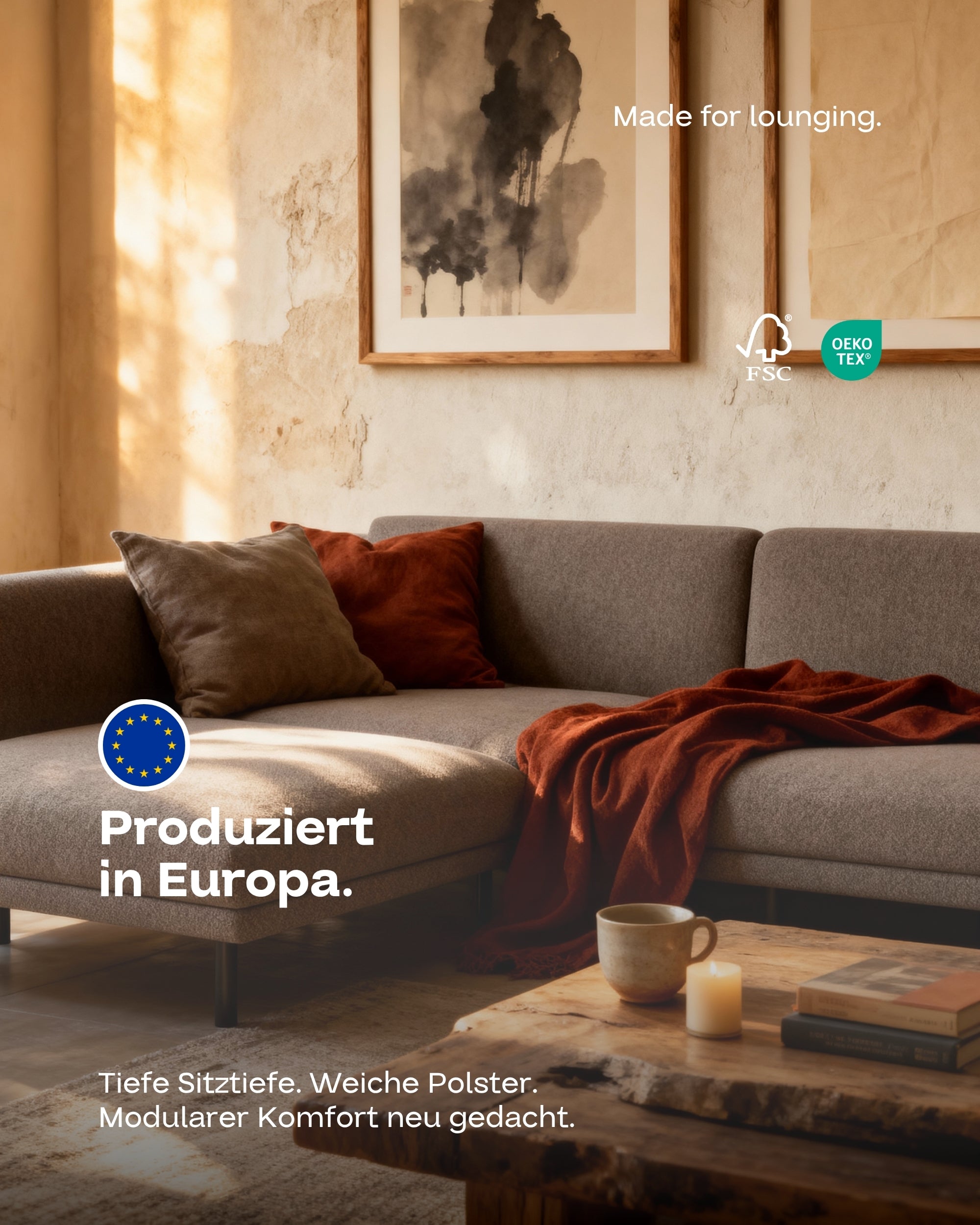 Stoffbezug - Modulares Sofa Aera 2.5-Sitzer mit Hocker und mit Schlaffunktion